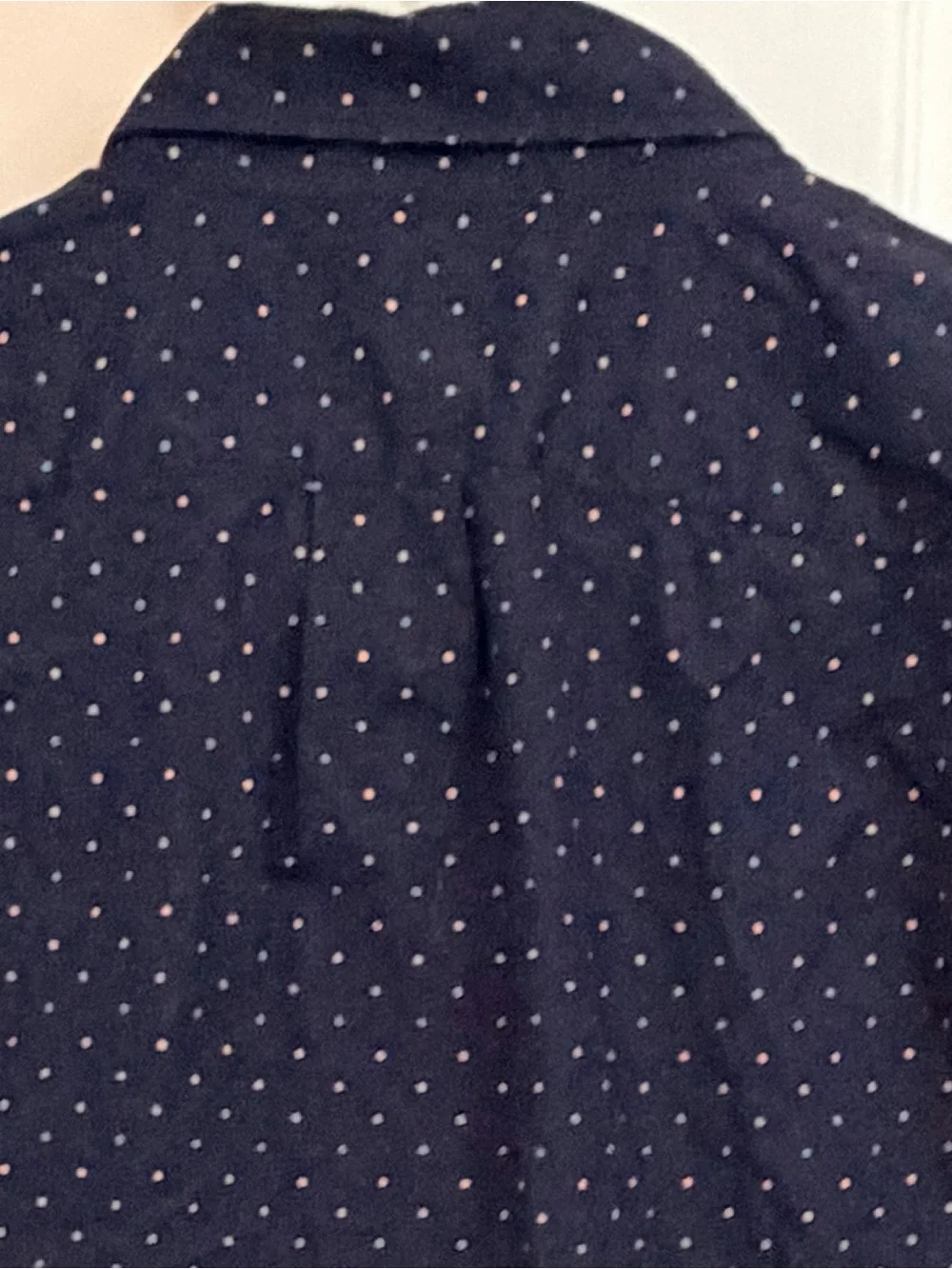 J. Crew Slim Navy Shirt with Blue and Pink Polka Dots